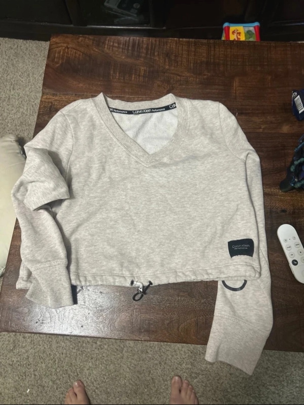 Calvin Klein Performance Light Heather Gray Cropped V-Neck Sweatshirt